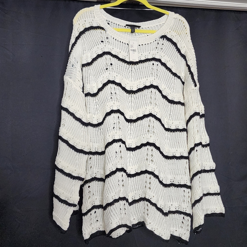 Lane Bryant White With Black Striped Open Knit Sweater Size 22/24 Plus XXL BNWT